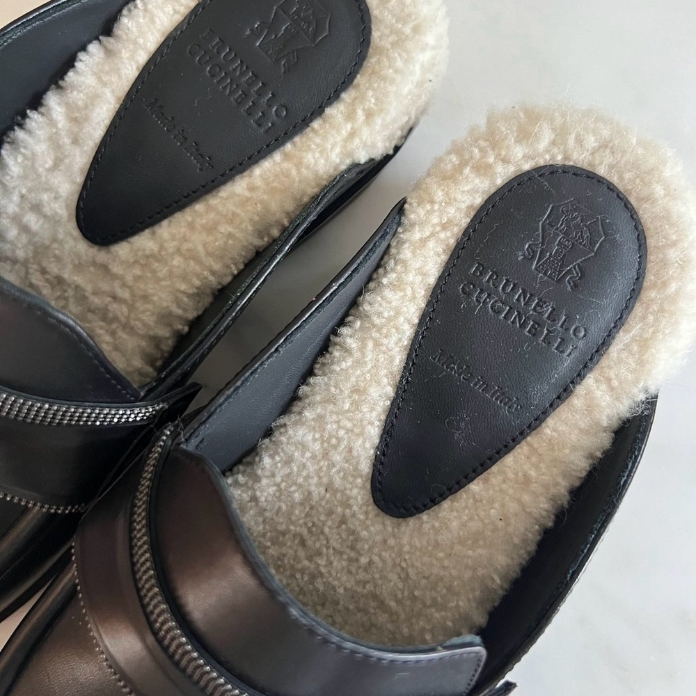 Brunello Cucinelli Embellished Leather Shearling Clogs  37 - Picture 10 of 16